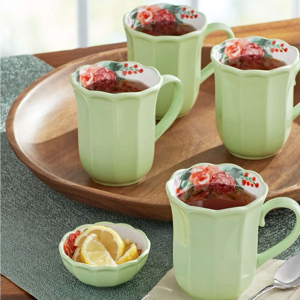 The Pioneer Woman Mint Green Floral Mugs